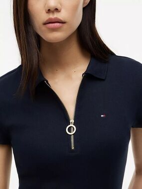 Tommy Hilfiger Navy Polo Top with Gold Zip